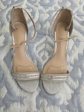 Kelly & Katie Silver Glitter Open-Toe Ankle-Strap Heels